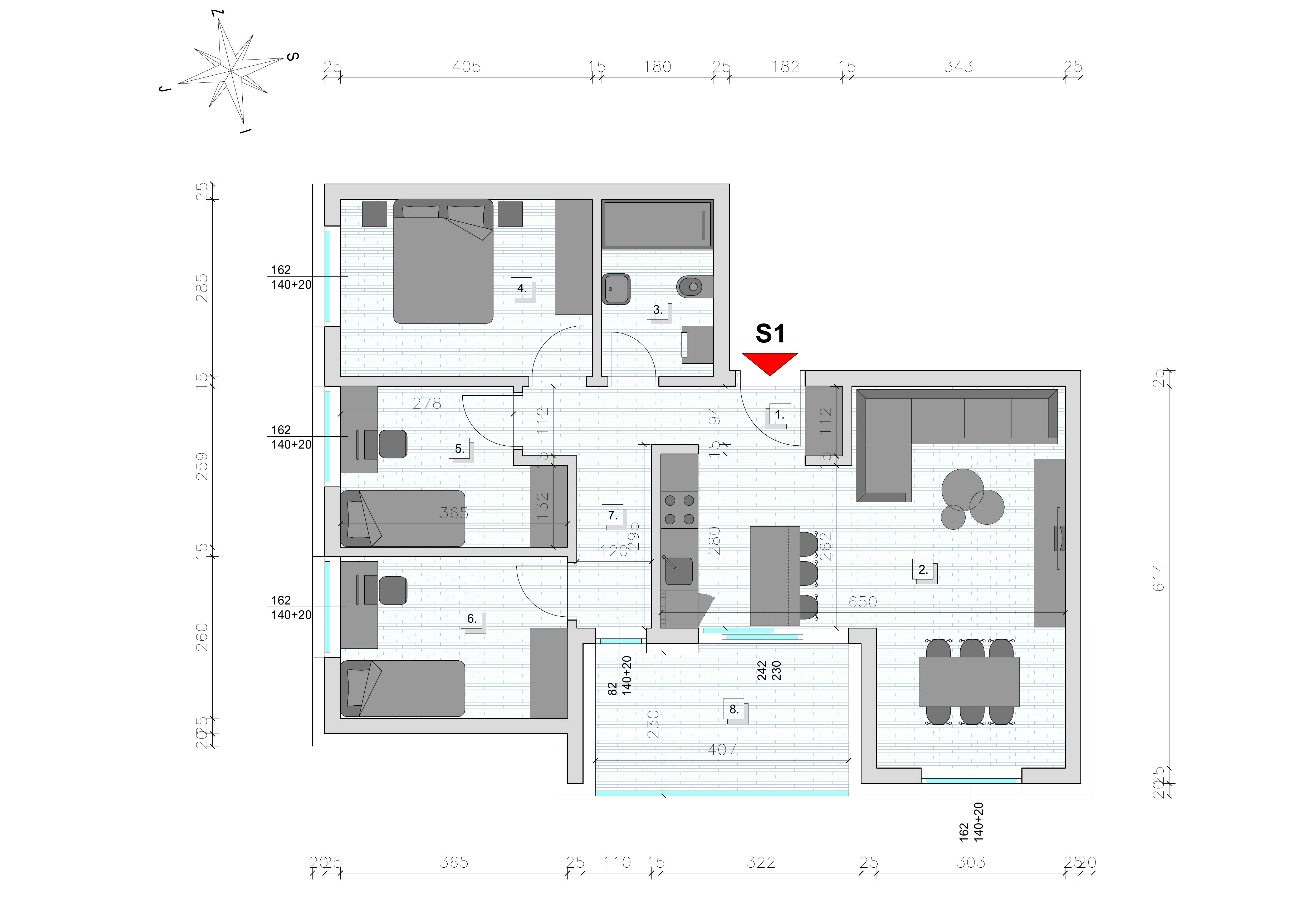 Tlocrt stana S1 — 80 m²