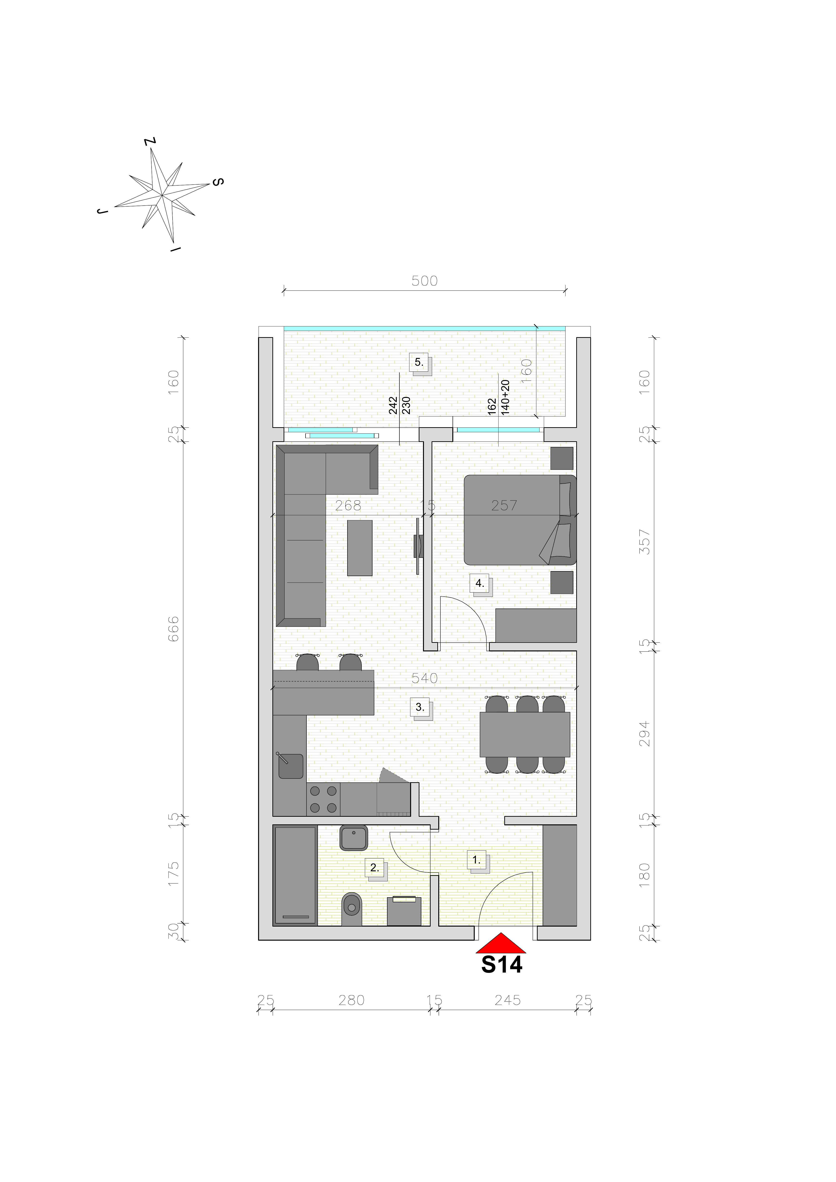 Tlocrt stana S14 — 51.69 m²