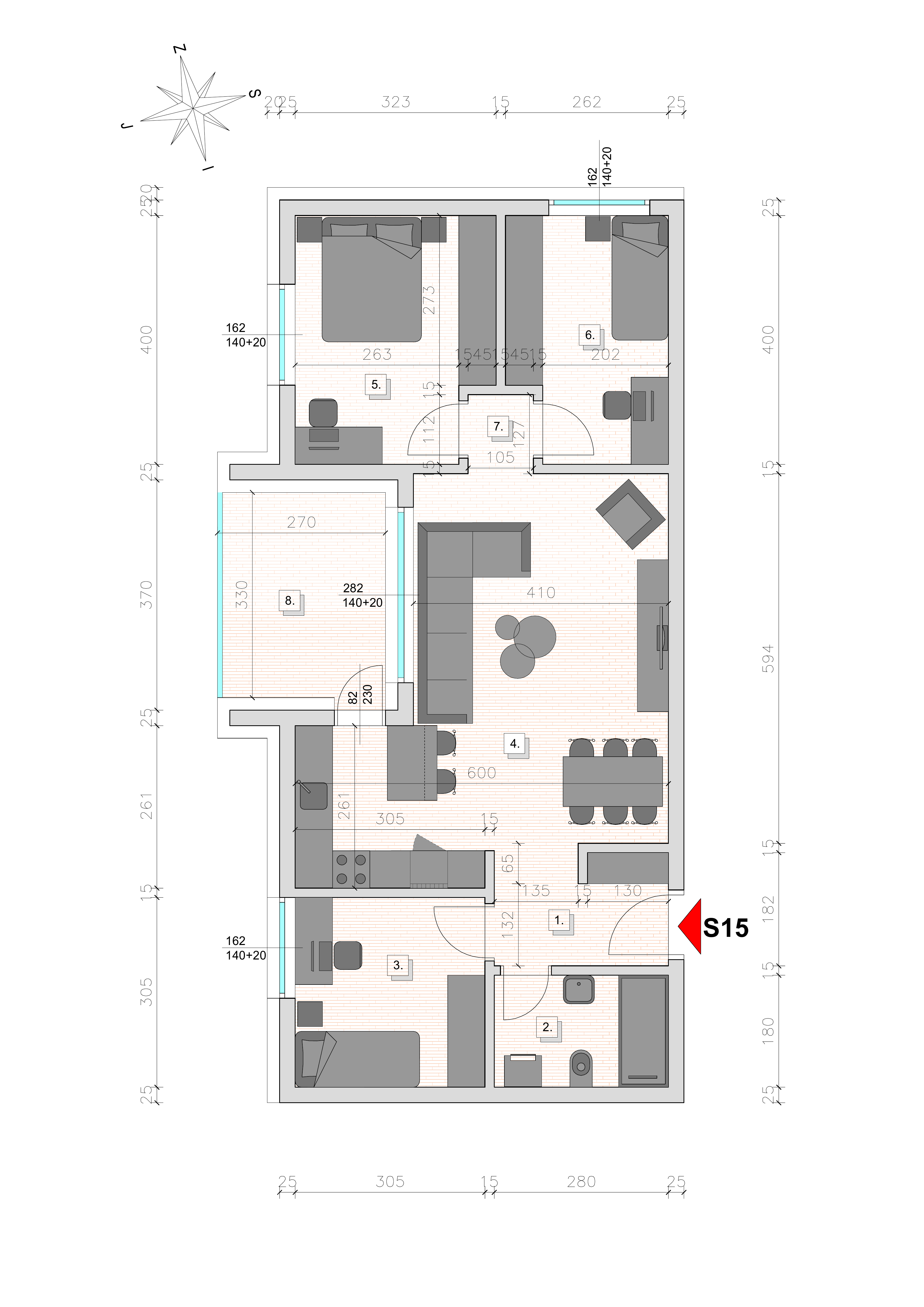 Tlocrt stana S15 — 80.59 m²