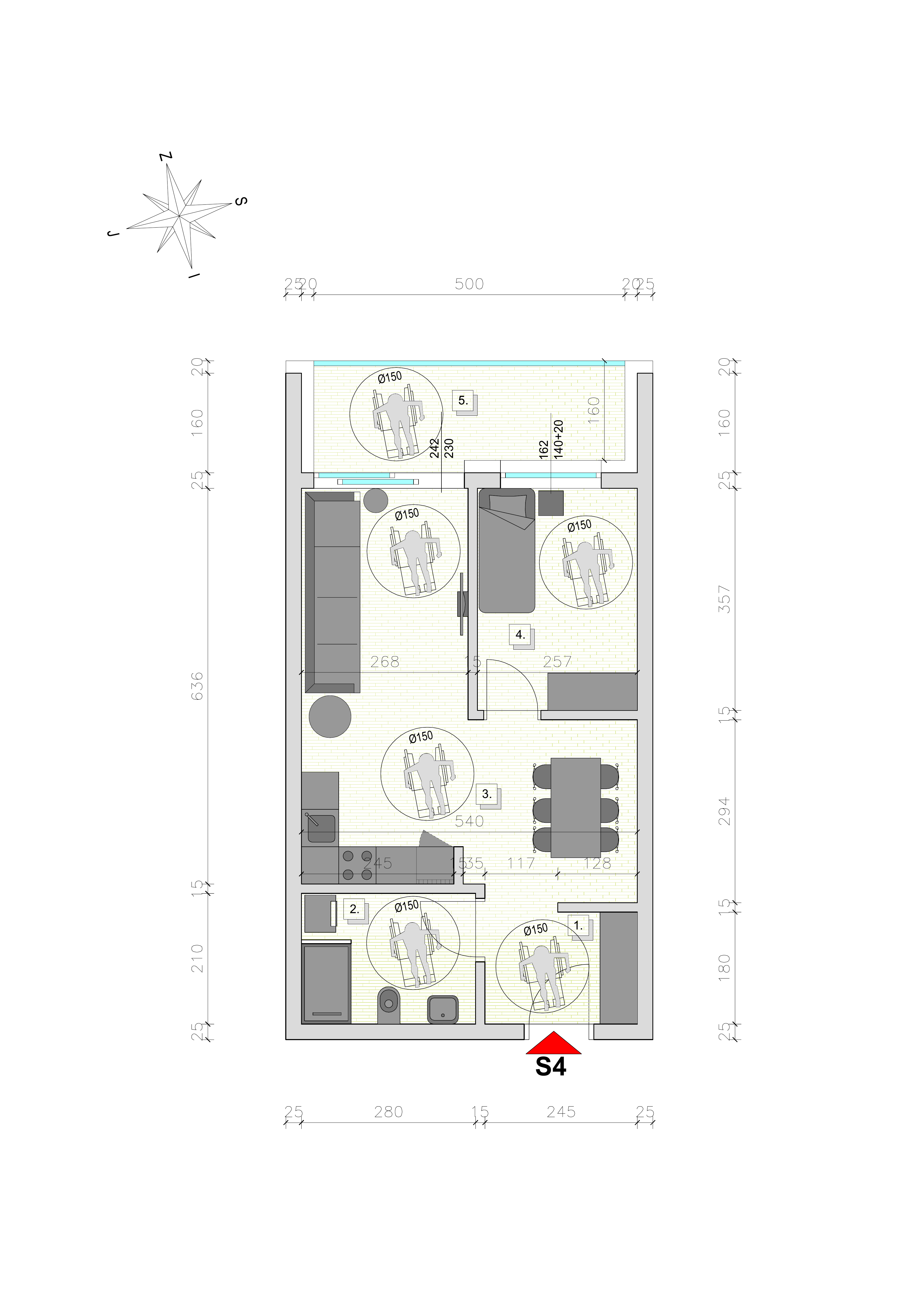 Tlocrt stana S4 — 51.64 m²