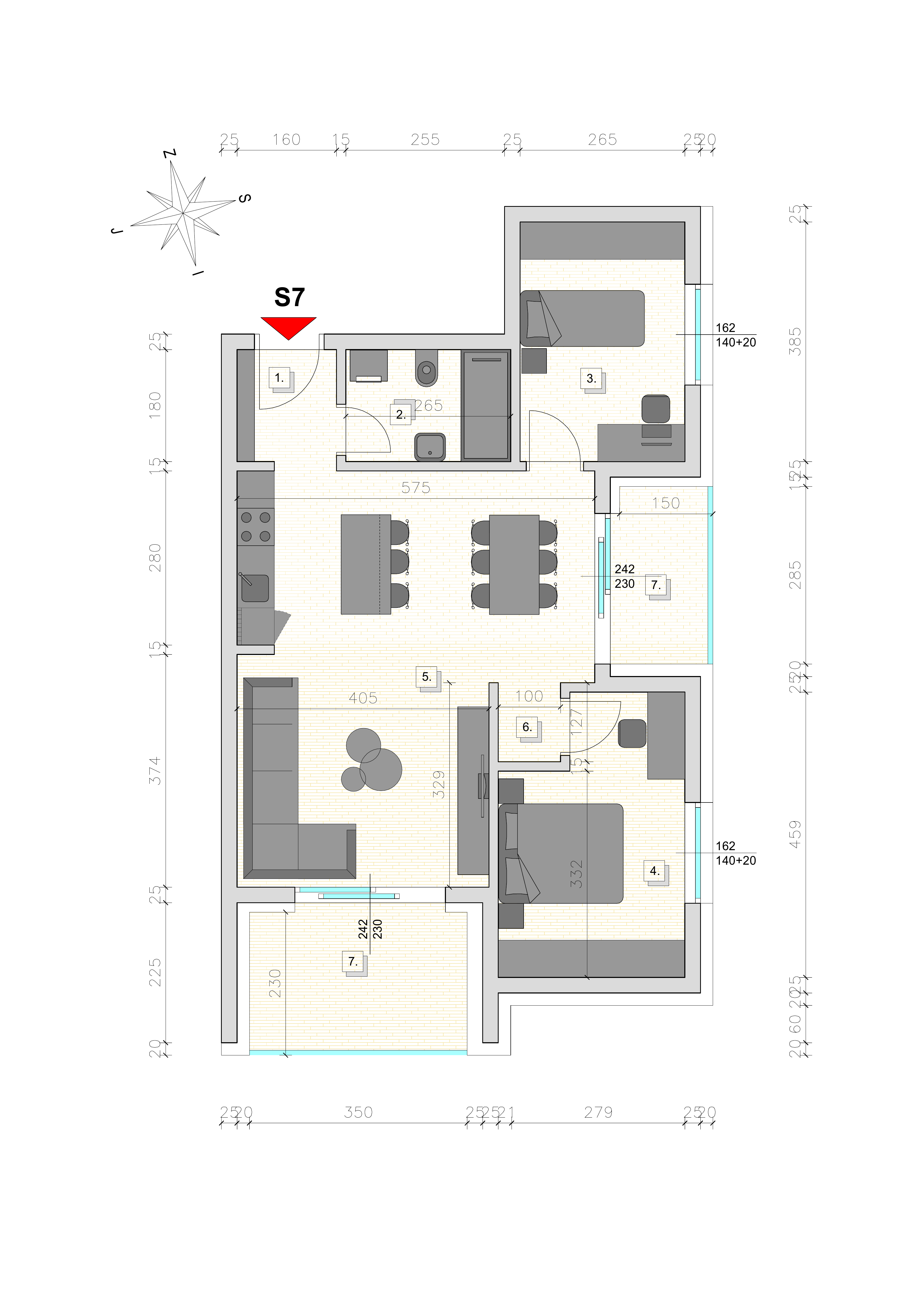 Tlocrt stana S7 — 75.04 m²