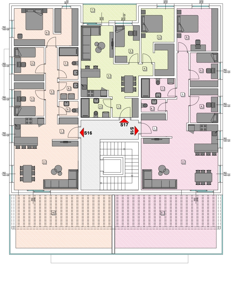 Tlocrt Potkrovlje — stanovi S16, S17, S18