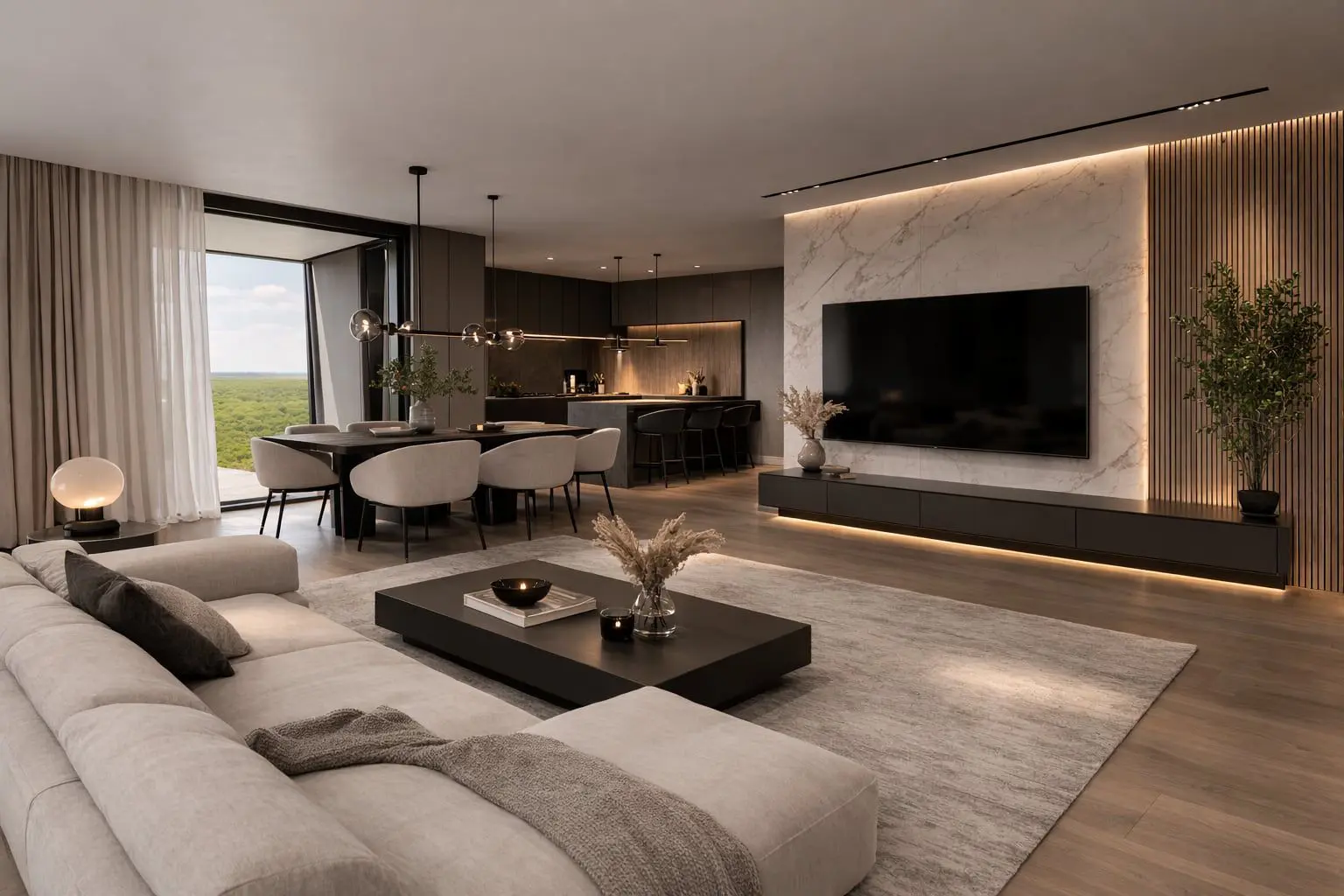 Moderan interijer s mramornim detaljima